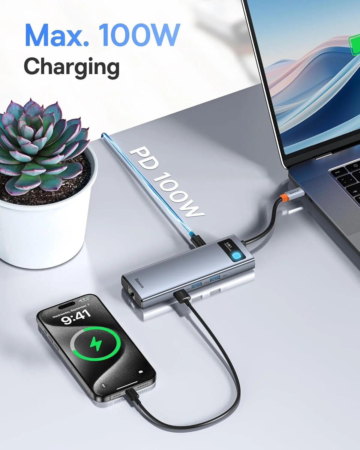 داک استیشن 9 در 1 بیسوس USB C با خروجی 4K @ 120Hz، هاب USB C با 2 خروجی HDMI برای دو مانیتور، اترنت 1000 مگابیت بر ثانیه، PD 100W، کارت خوان TF/SD، USB 3.0، آداپتور چند پورت برای MacBook/Dell/HP/Surface/Lenovo و سایر کامپیوترها