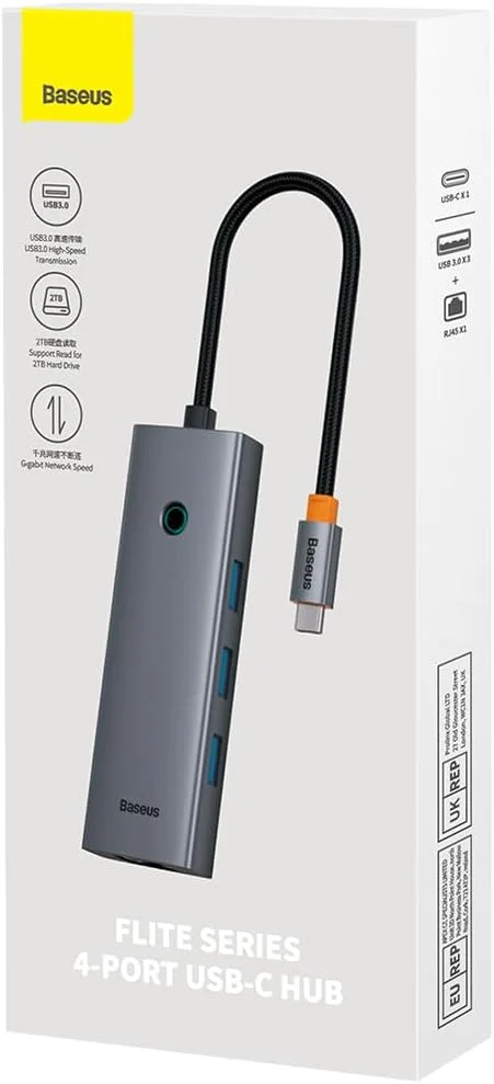 هاب 4 پورت OS-Baseus UltraJoy Series خاکستری فضایی (Type-C به USB3.0 * 3 + RJ45 * 1)