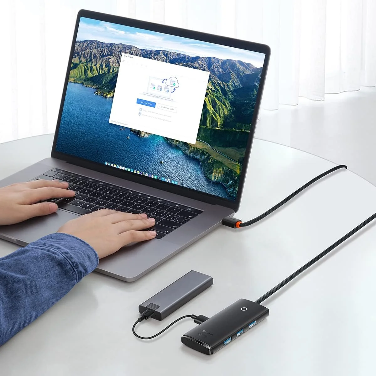 هاب USB بیسوس USB 3.0، اسپلیتر USB 4 پورت آداپتور هاب برق توسعه USB هاب داده پرسرعت 5 گیگابیت بر ثانیه با شارژ USB C سازگار برای MacBook، iMac، Surface Pro، XPS، PC، فلش درایو USB (مشکی)