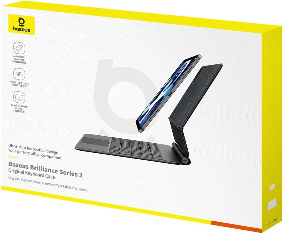 کیبورد بلوتوثی بی‌سیم Baseus Brilliance Series 2 با تاچ‌پد و کاور چرمی مناسب برای آیپد پرو 11 اینچ (2018/2020-2022) / آیپد ایر 4/ایر 5/ایر 6 10.9 اینچ، جداشدنی، شارژ Type-C، باطری با طول عمر بالا