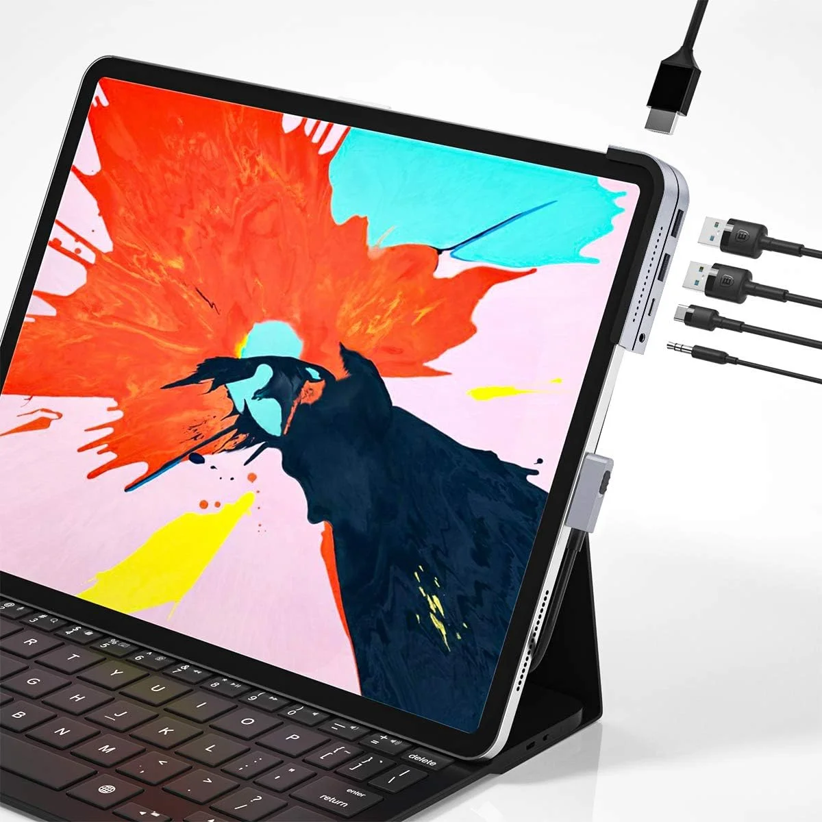 هاب داکینگ استیشن USB C بیسوس (ارتقا یافته) آداپتور دانگل نامرئی 6 در 1 با HDMI 4K، دو پورت USB 3.0، پورت USB-C PD 60W، جک صوتی 3.5 میلی‌متری، Micro SD برای آیپد پرو 2018، 2019، 2020، 2021، مک‌بوک پرو و غیره