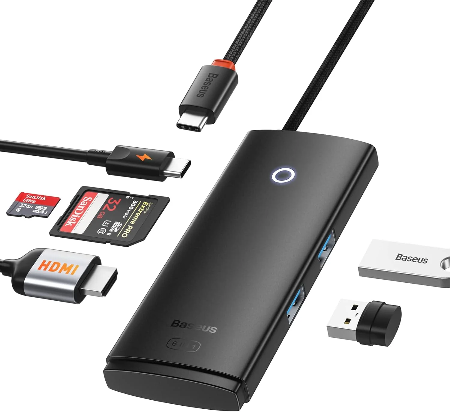 هاب چند پورت USB C بیسوس، دانگل USB C با HDMI 4K، پورت PD 100W، 2 پورت USB 3.0، اسلات کارت SD/TF، داک 6 در 1 باریک USB C برای MacBook Pro، iPad Mini، Dell، HP، Surface و سایر دستگاه های USB C
