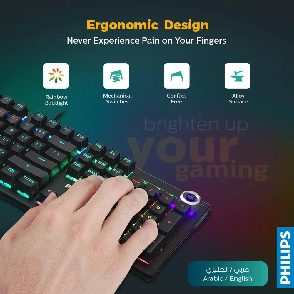 کیبورد گیمینگ مکانیکی فیلیپس با طرح عربی SPK8601/00 (مشکی)