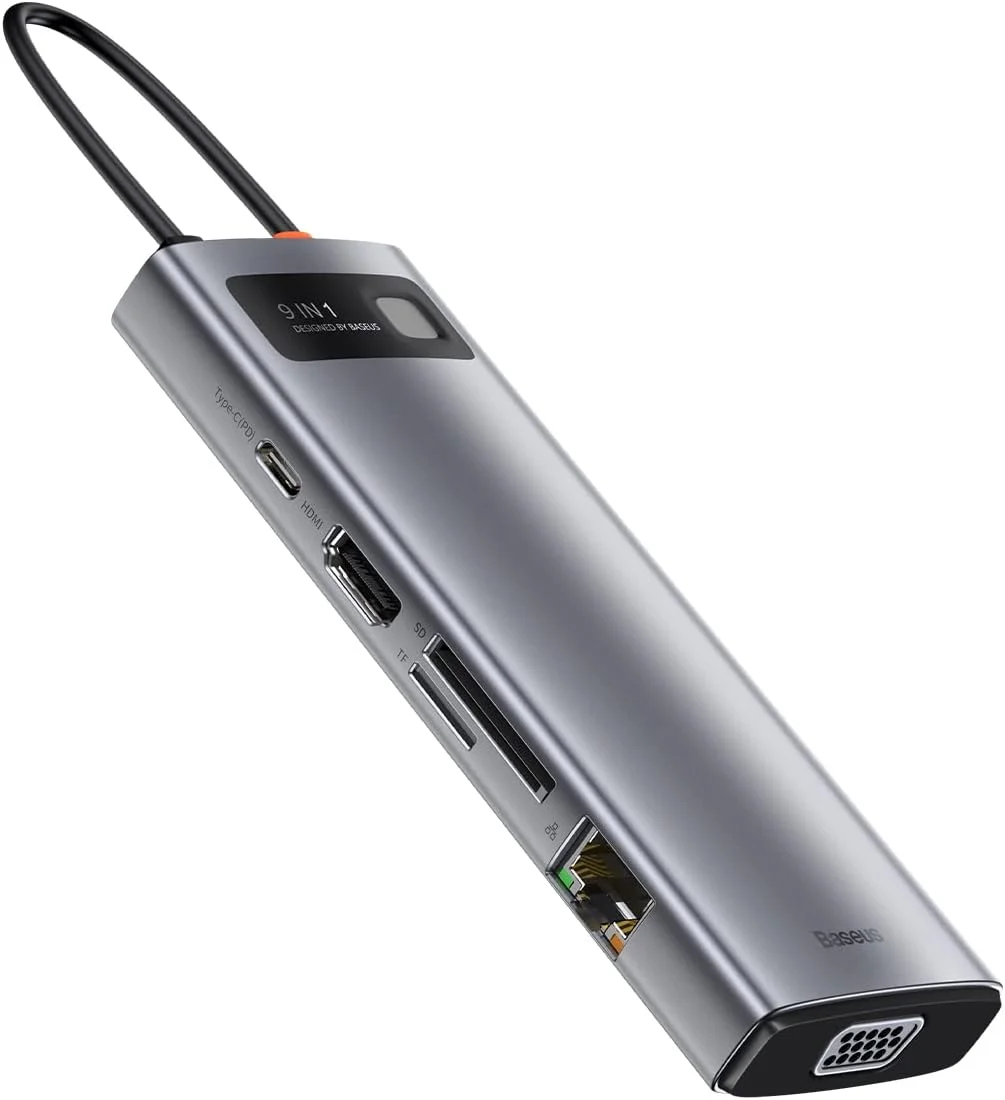 آداپتور داکینگ استیشن هاب USB C 9 در 1 بیسوس با خروجی 4K HDMI و پاور دلیوری برای مک بوک پرو، سرفیس پرو، آیپد پرو و سایر دستگاه های Type C
