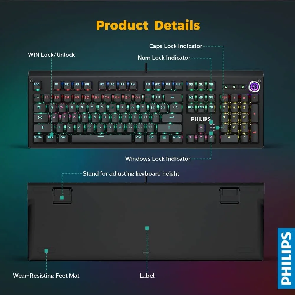 کیبورد گیمینگ مکانیکی فیلیپس با طرح عربی SPK8601/00 (مشکی)