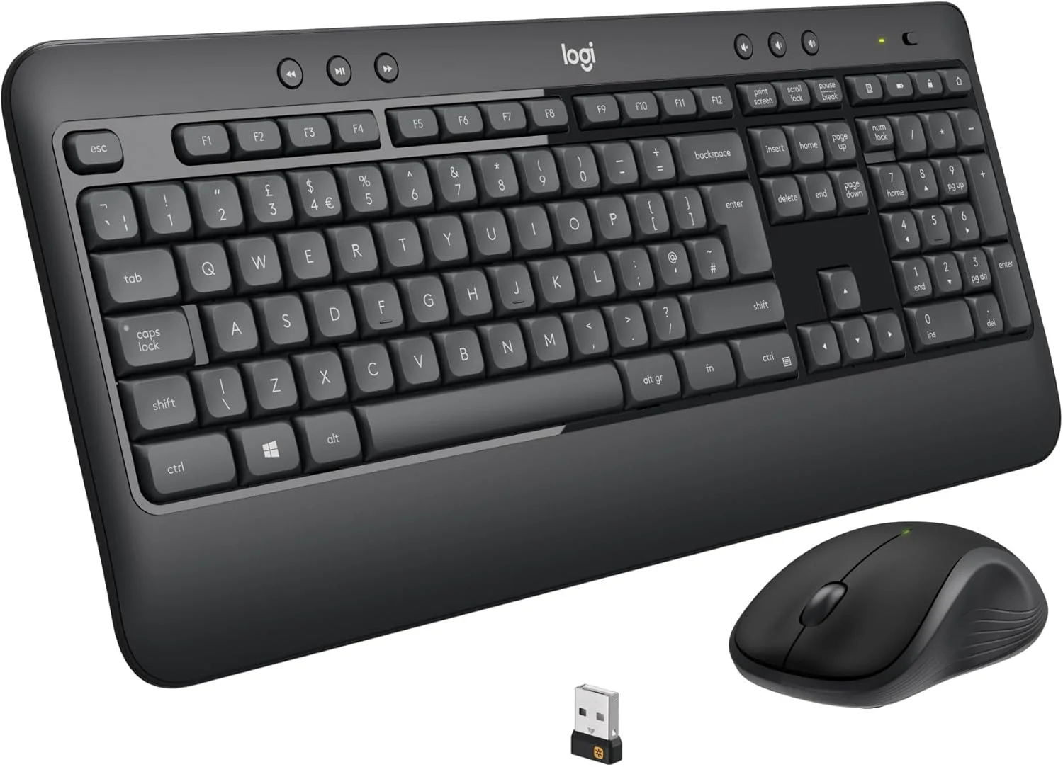 ست کیبورد و ماوس بی سیم پیشرفته لاجیتک MK540 برای ویندوز، گیرنده USB یکپارچه 2.4 گیگاهرتز، کلیدهای میانبر چند رسانه ای، عمر باتری 3 ساله، برای کامپیوتر، لپ تاپ، طرح بندی INTL - مشکی