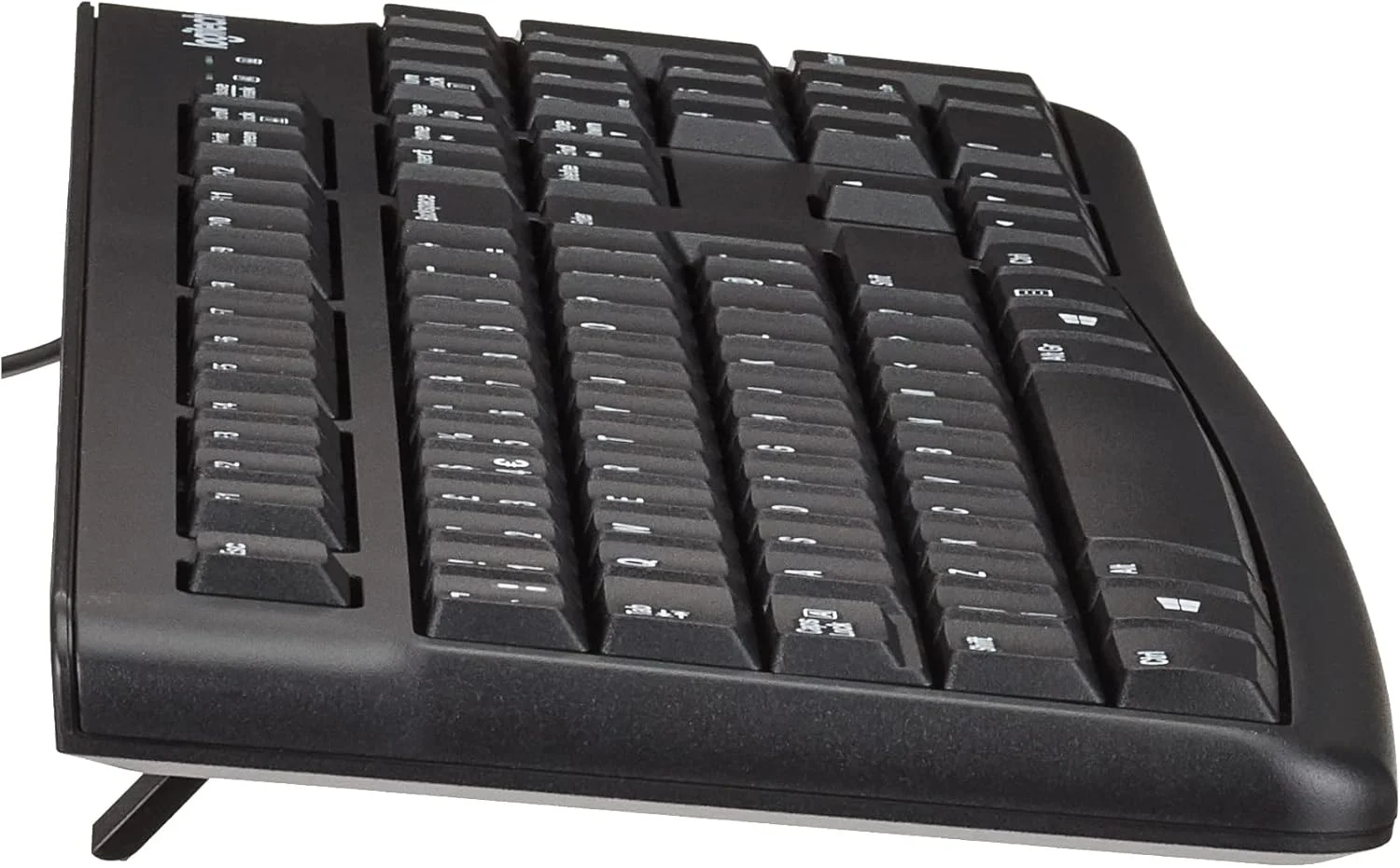 کیبورد سیم دار تجاری لاجیتک K120 برای ویندوز یا لینوکس، اتصال USB Plug-and-Play، اندازه کامل، مقاوم در برابر ریختن مایعات، کلید فاصله منحنی، PC/لپ تاپ، طرح بندی QWERTY UK - مشکی