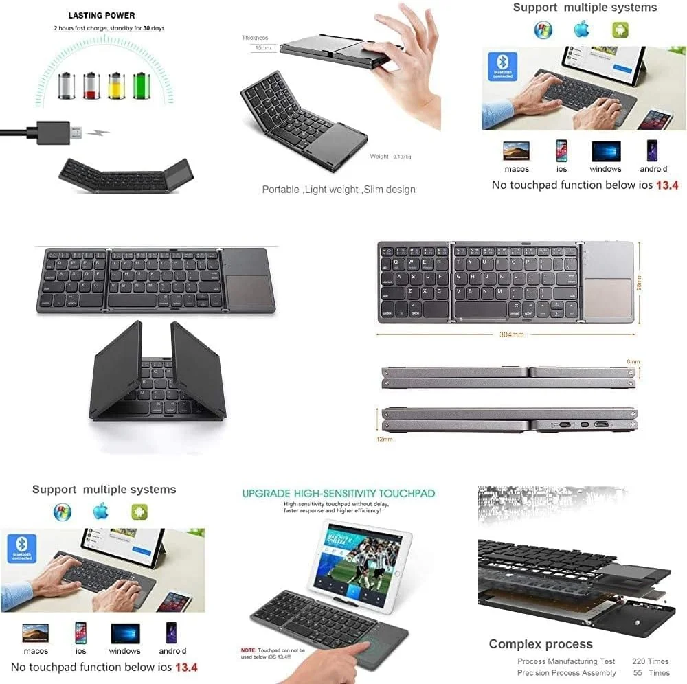 کیبورد تاشو بلوتوثی فوق باریک SKEIDO مدل Ultra Thin Mini 3.0 با تاچ پد، سازگار با تبلت، لپ تاپ و موبایل