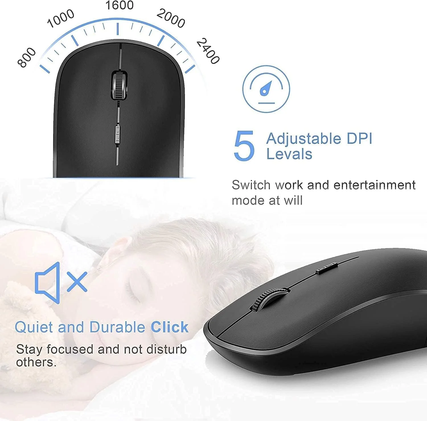 کیبورد و ماوس بی سیم J JOYACCESS 2.4G ارگونومیک و باریک، طراحی شده برای ویندوز، کامپیوتر، لپ تاپ، تبلت، مشکی خاکستری (مشکی گری)