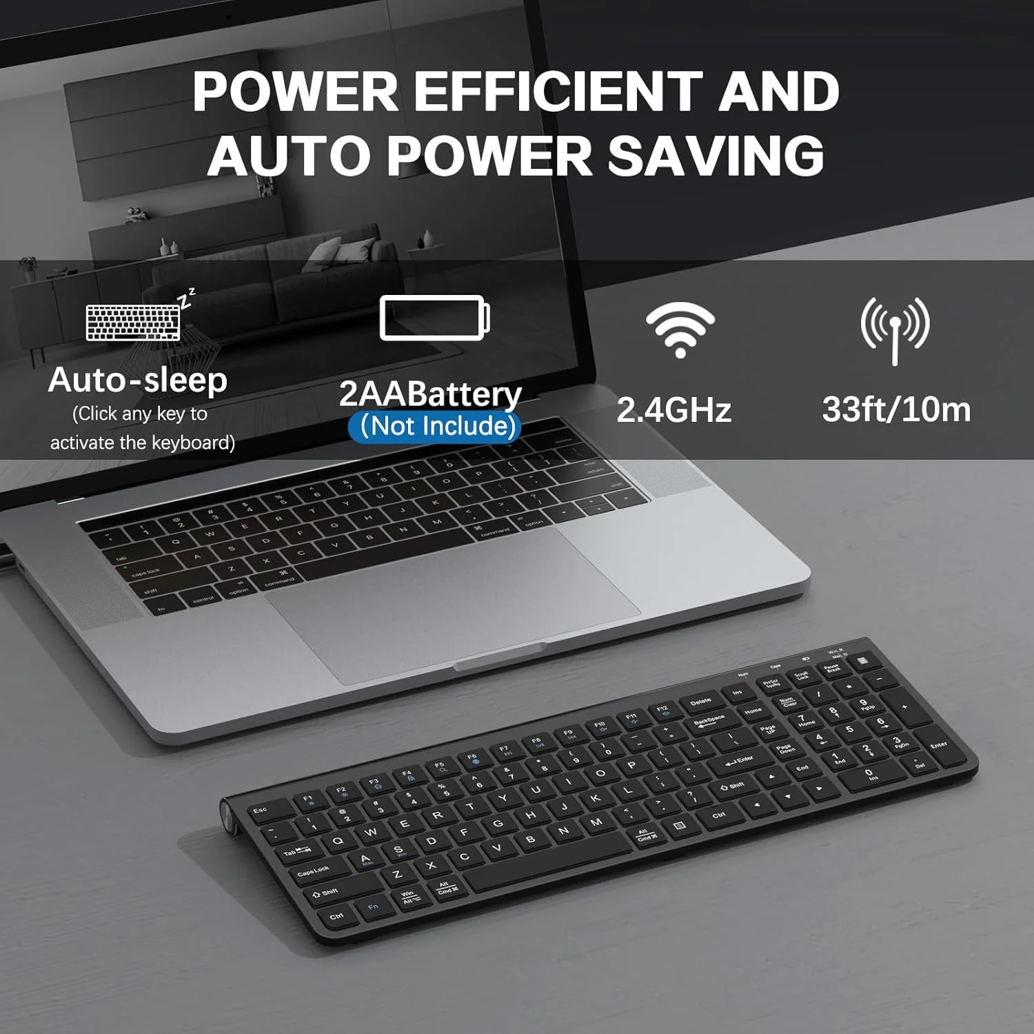 کیبورد بیسیم JOYACCESS، کیبورد بیسیم 2.4G ارگونومیک و باریک با USB و Type C، طراحی تمام اندازه و قابل حمل برای کامپیوتر/لپتاپ/ویندوز/مک - مشکی کیبورد بیسیم JOYACCESS، کیبورد بیسیم 2.4G ارگونومیک و باریک با USB و Type C، طراحی تمام اندازه و قابل حمل برای کامپیوتر/لپتاپ/ویندوز/مک - مشکی