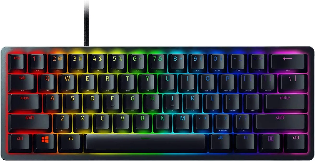 کیبورد گیمینگ 60% Razer Huntsman Mini: سوییچ‌های سریع کیبورد - سوییچ‌های اپتیکال کلیکی - نورپردازی Chroma RGB - کلیدهای PBT - حافظه داخلی - Snap Tap - مشکی