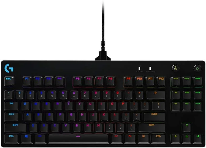 کیبورد گیمینگ مکانیکی Logitech G PRO، طراحی فوق العاده قابل حمل بدون کلیدهای نامبرپد، کابل Micro USB جداشدنی، نور پس زمینه RGB LIGHTSYNC با 16.8 میلیون رنگ - مشکی