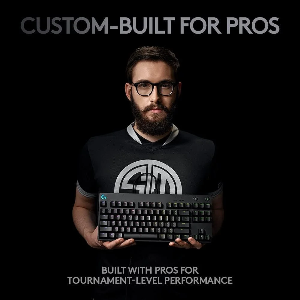 کیبورد گیمینگ مکانیکی Logitech G PRO، طراحی فوق العاده قابل حمل بدون کلیدهای نامبرپد، کابل Micro USB جداشدنی، نور پس زمینه RGB LIGHTSYNC با 16.8 میلیون رنگ - مشکی