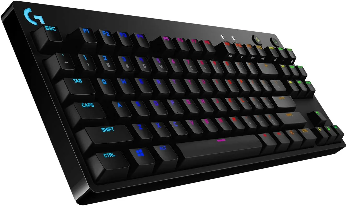 کیبورد گیمینگ مکانیکی Logitech G PRO، طراحی فوق العاده قابل حمل بدون کلیدهای نامبرپد، کابل Micro USB جداشدنی، نور پس زمینه RGB LIGHTSYNC با 16.8 میلیون رنگ - مشکی