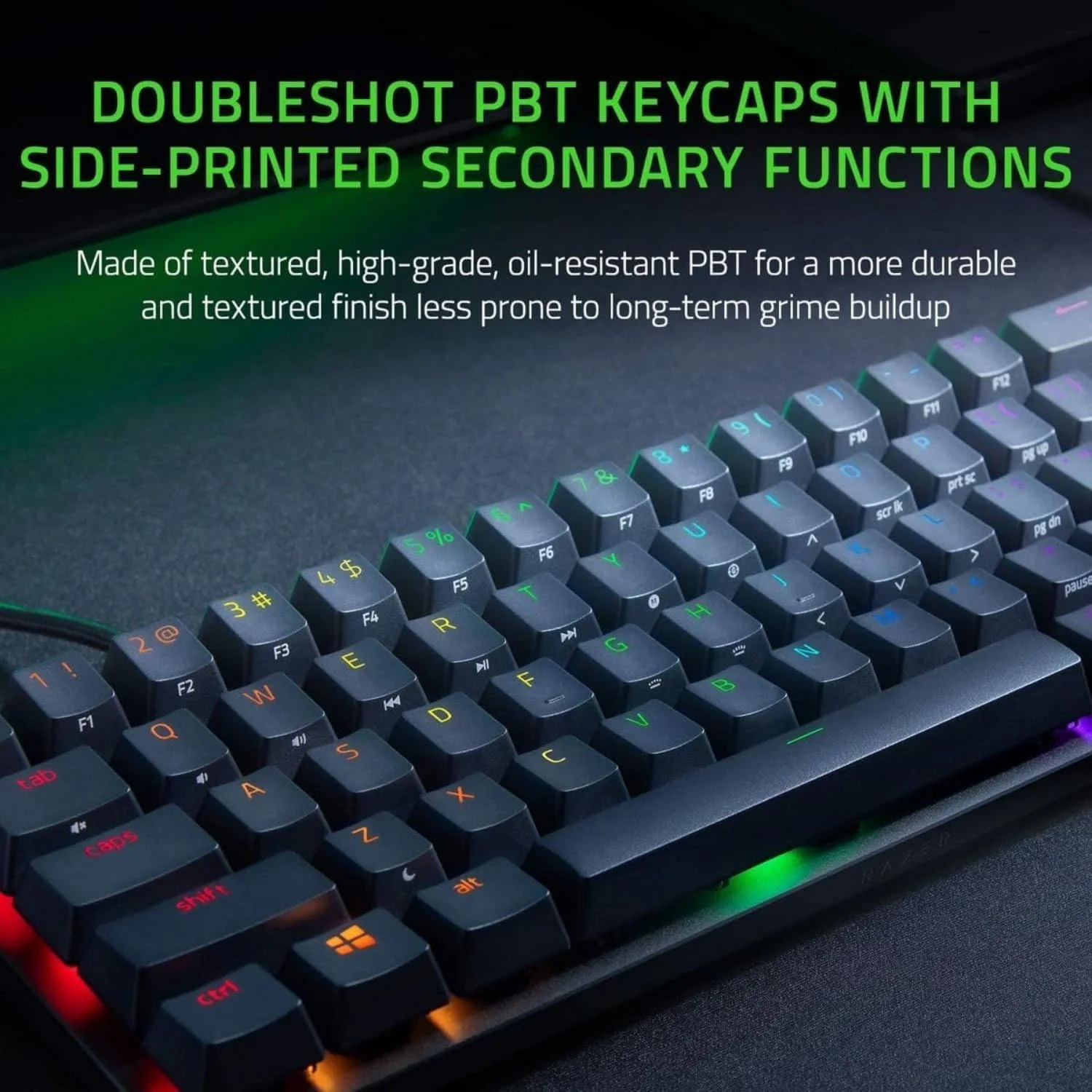 کیبورد گیمینگ 60% Razer Huntsman Mini با سوئیچ‌های اپتیکال خطی (قرمز): نورپردازی Chroma RGB، کلیدهای PBT، حافظه داخلی - مشکی