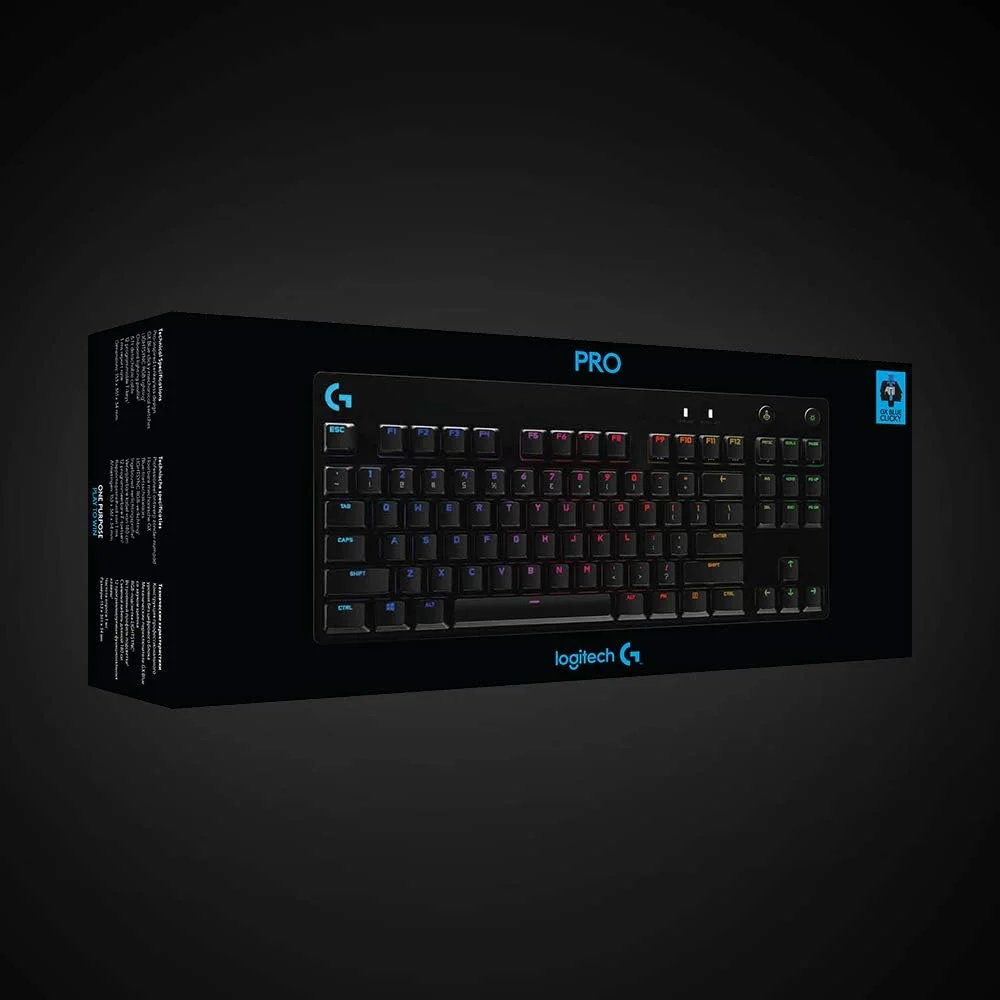 کیبورد گیمینگ مکانیکی Logitech G PRO، طراحی فوق العاده قابل حمل بدون کلیدهای نامبرپد، کابل Micro USB جداشدنی، نور پس زمینه RGB LIGHTSYNC با 16.8 میلیون رنگ - مشکی