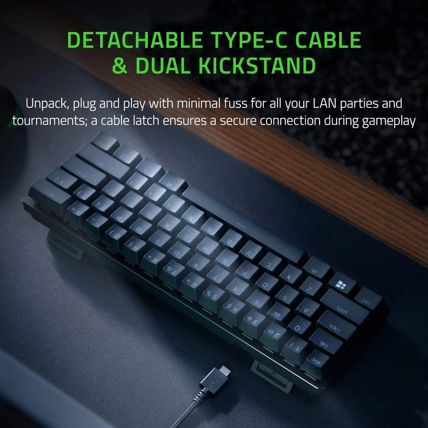 کیبورد گیمینگ 60% Razer Huntsman Mini با سوئیچ‌های اپتیکال خطی (قرمز): نورپردازی Chroma RGB، کلیدهای PBT، حافظه داخلی - مشکی