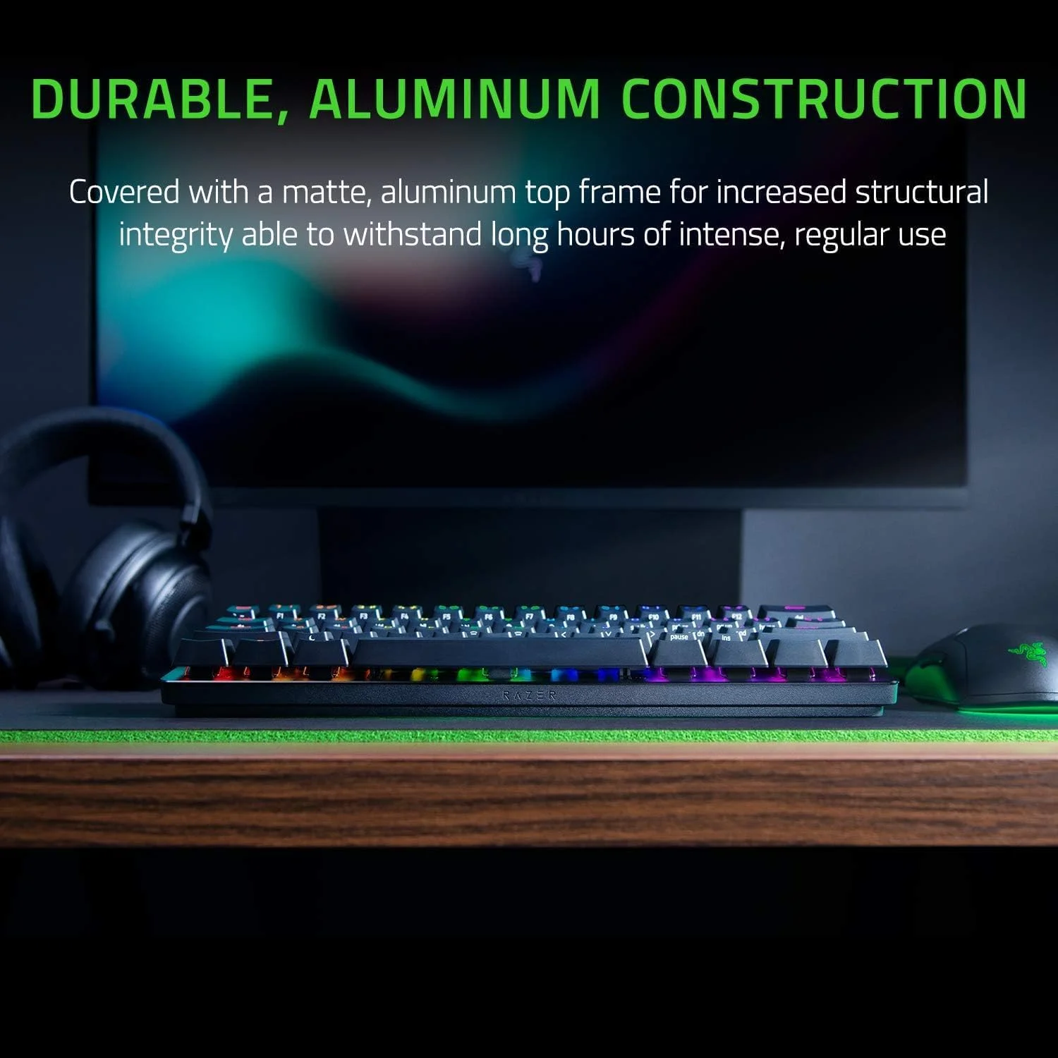 کیبورد گیمینگ 60% Razer Huntsman Mini با سوئیچ‌های اپتیکال خطی (قرمز): نورپردازی Chroma RGB، کلیدهای PBT، حافظه داخلی - مشکی