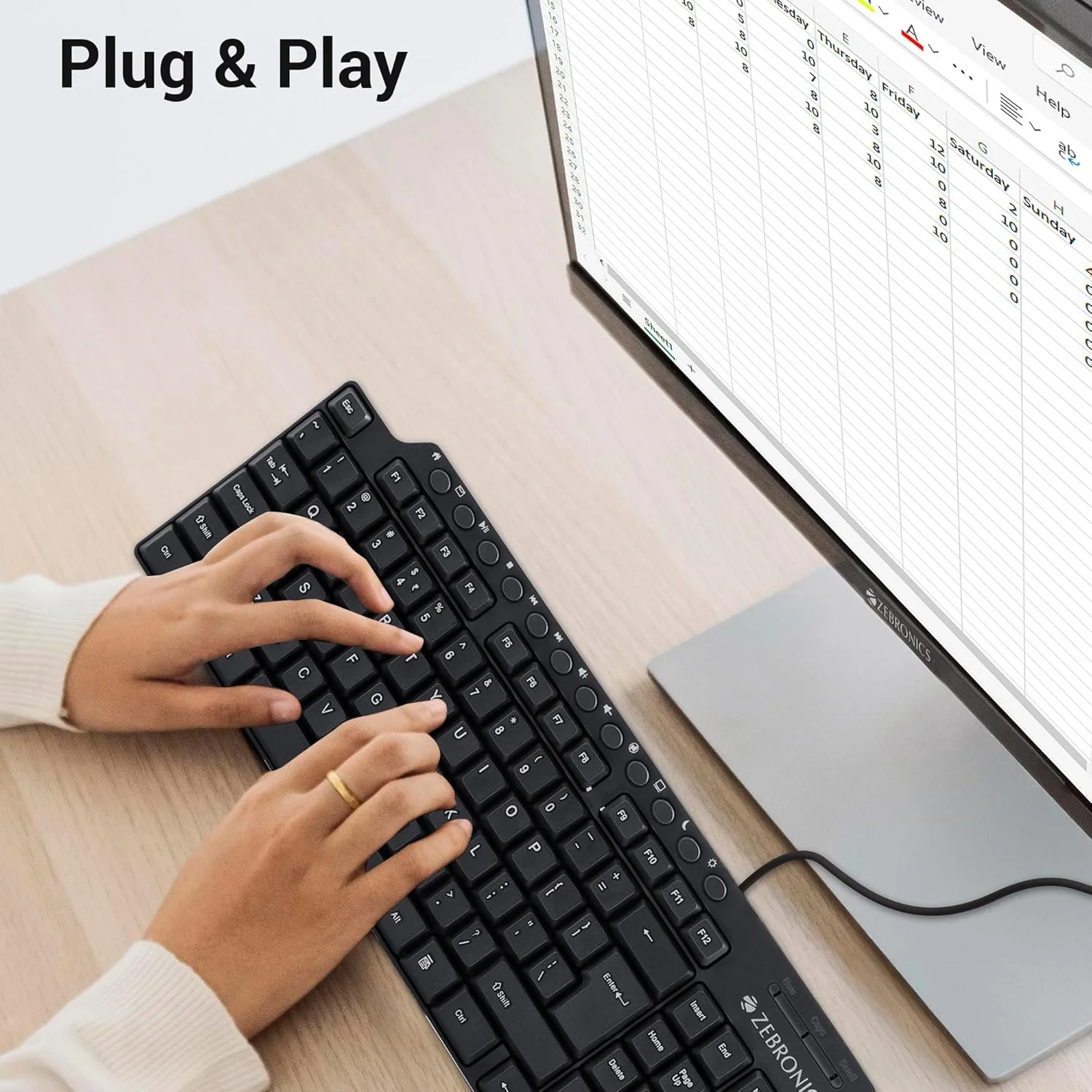 کیبورد چند رسانه ای USB زبرونیکس ZEB-KM2100 با 114 کلید شامل 12 کلید چند رسانه ای اختصاصی و کلید روپیه