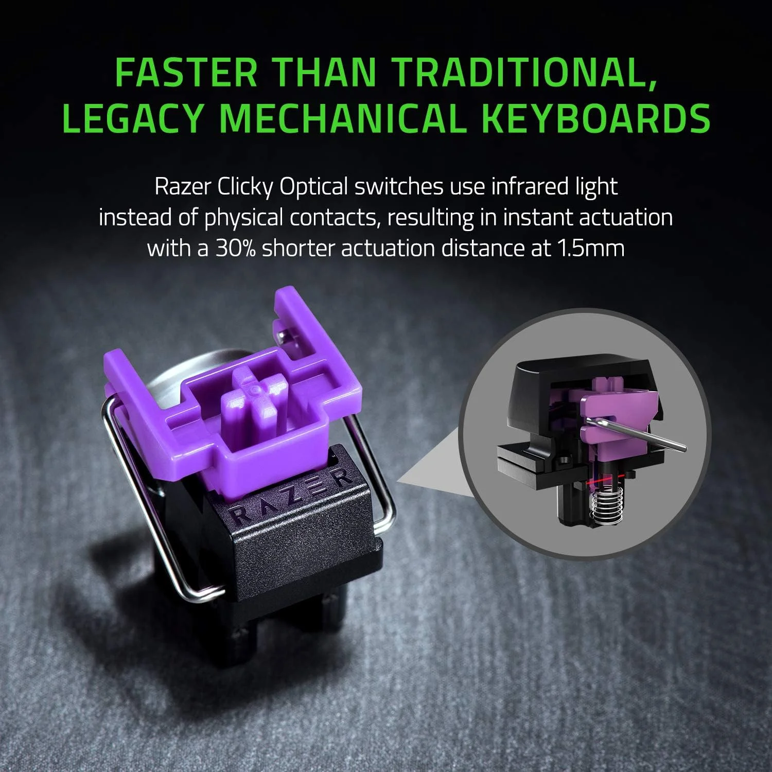 کیبورد گیمینگ 60% Razer Huntsman Mini: سوییچ‌های سریع کیبورد - سوییچ‌های اپتیکال کلیکی - نورپردازی Chroma RGB - کلیدهای PBT - حافظه داخلی - Snap Tap - مشکی