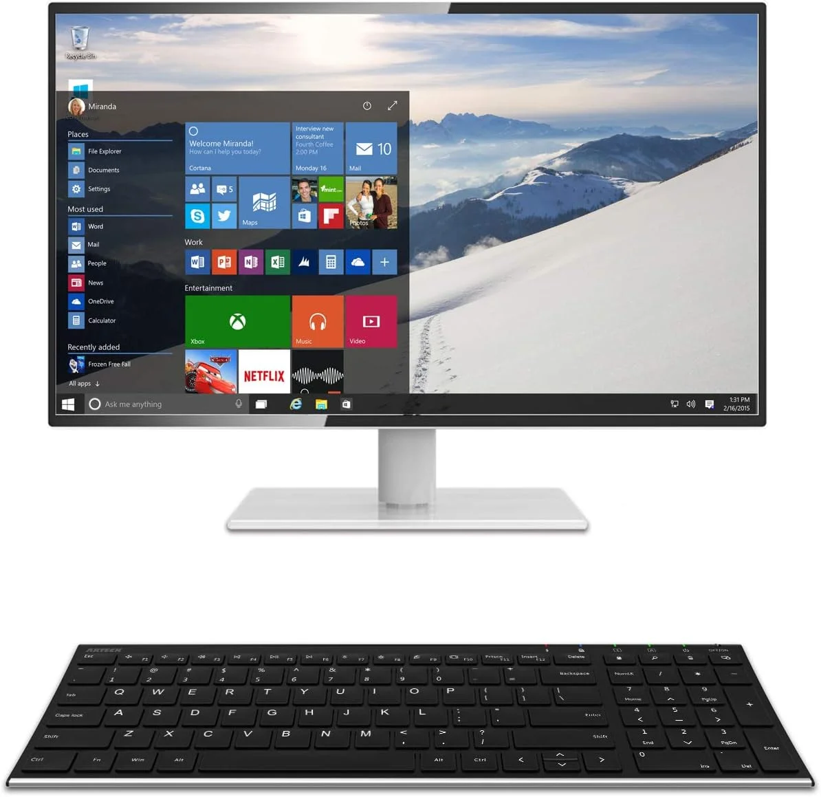 کیبورد بی سیم USB قابل حمل و بی صدا Arteck، کیبورد فوق العاده باریک استیل ضد زنگ با صفحه کلید عددی برای کامپیوتر/PC/لپ تاپ و ویندوز 11/10/8، باتری قابل شارژ