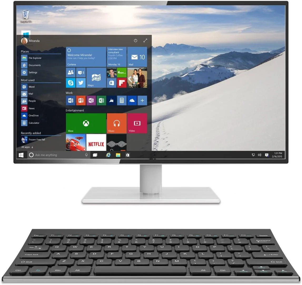 کیبورد بی سیم آر تک 2.4G استیل ضد زنگ فوق العاده باریک سایز کامل برای کامپیوتر/رومیزی/PC/لپ تاپ/سرفیس/تلویزیون هوشمند و ویندوز 10/8/7/ویستا/XP دارای باتری قابل شارژ داخلی