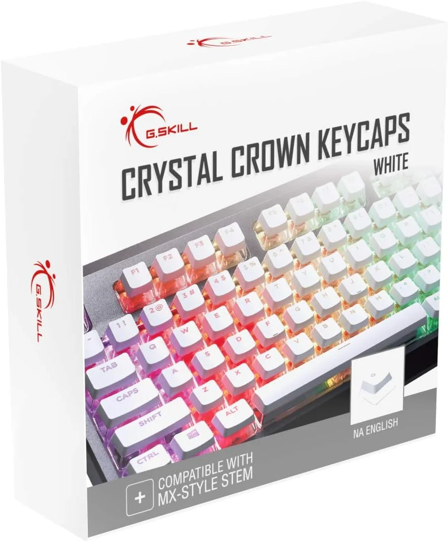 کلیدهای G.SKILL Crystal Crown - مجموعه کلید با لایه شفاف برای کیبوردهای مکانیکی، 104 کلید کامل، طرح بندی استاندارد ANSI 104 انگلیسی (ایالات متحده) - سفید