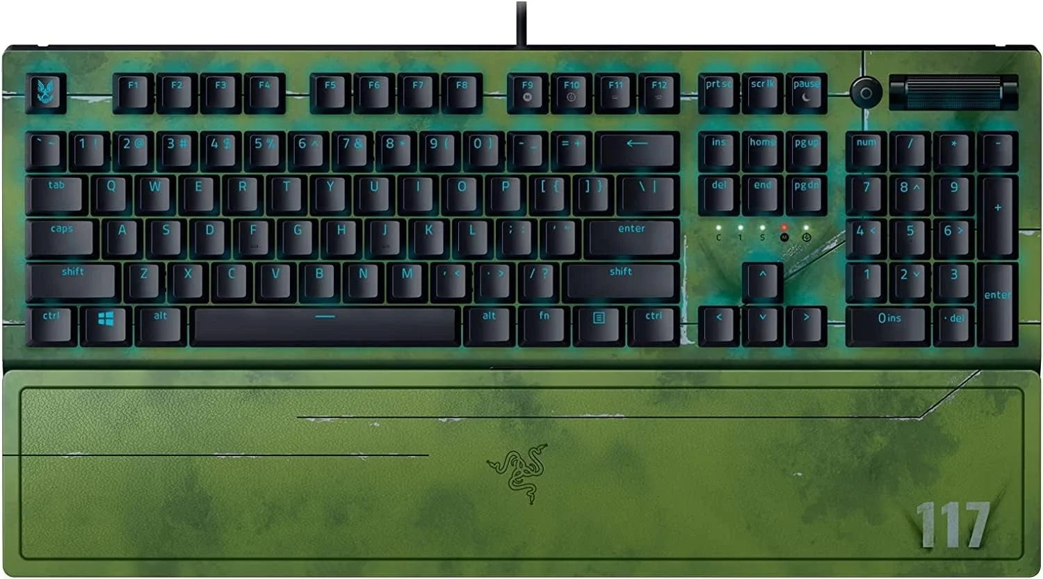 کیبورد گیمینگ مکانیکی Razer BlackWidow V3: سوییچ‌های مکانیکی سبز - لمسی و کلیکی - نورپردازی Chroma RGB - فرم فاکتور جمع و جور - ماکروهای قابل برنامه ریزی - Halo Infinite