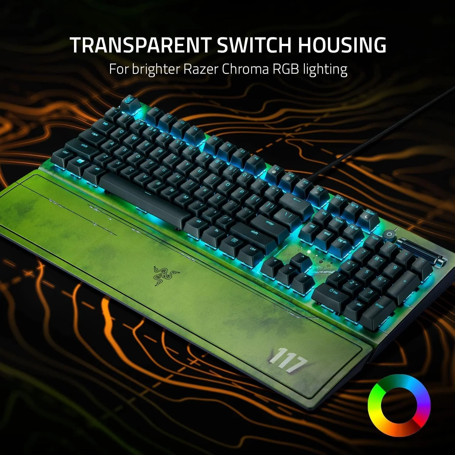 کیبورد گیمینگ مکانیکی Razer BlackWidow V3: سوییچ‌های مکانیکی سبز - لمسی و کلیکی - نورپردازی Chroma RGB - فرم فاکتور جمع و جور - ماکروهای قابل برنامه ریزی - Halo Infinite