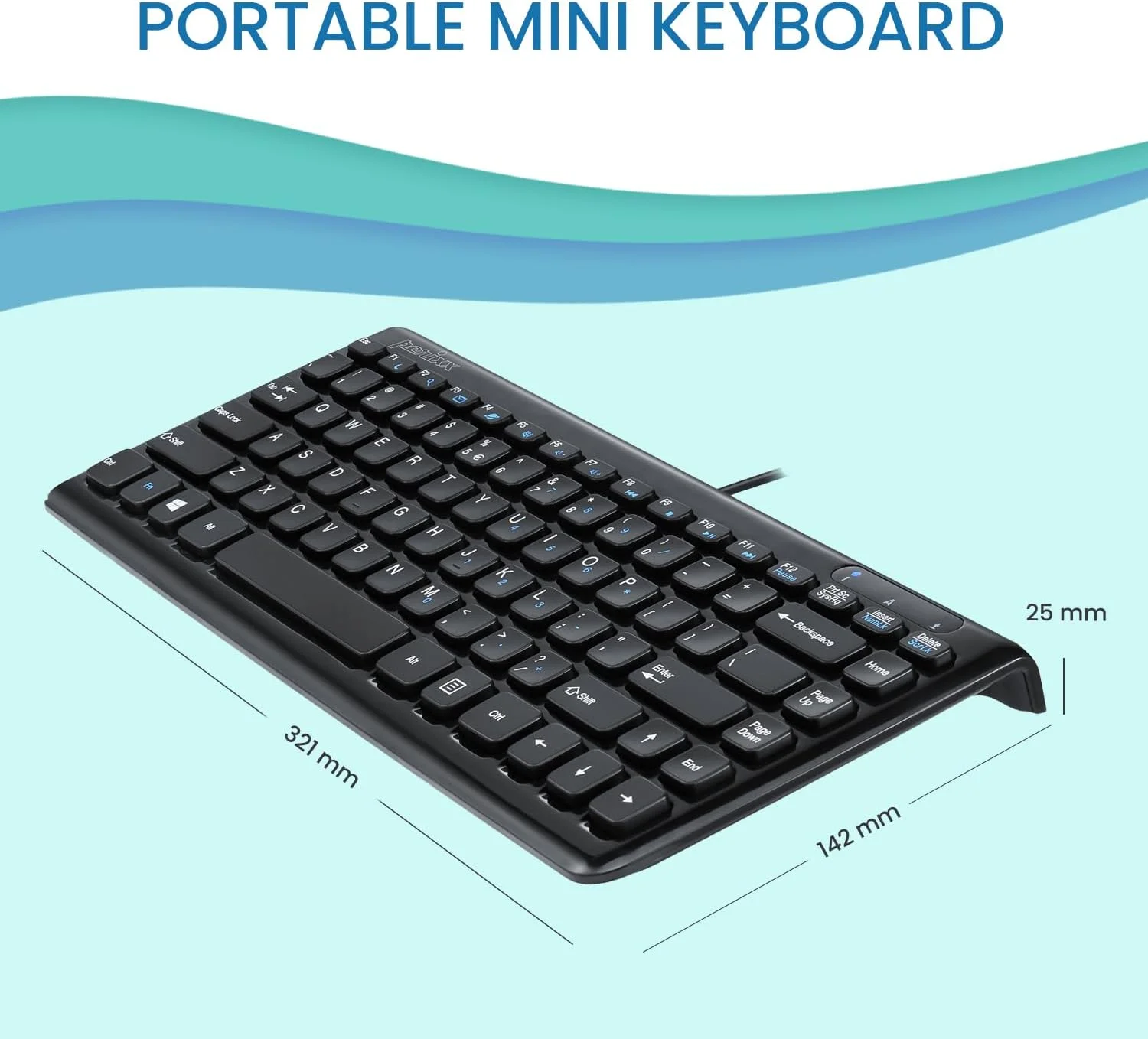 کیبورد USB جمع و جور Perixx PERIBOARD-407، دارای 11 کلید چندرسانه‌ای، نصب آسان، مشکی پیانویی، طرح‌بندی UK