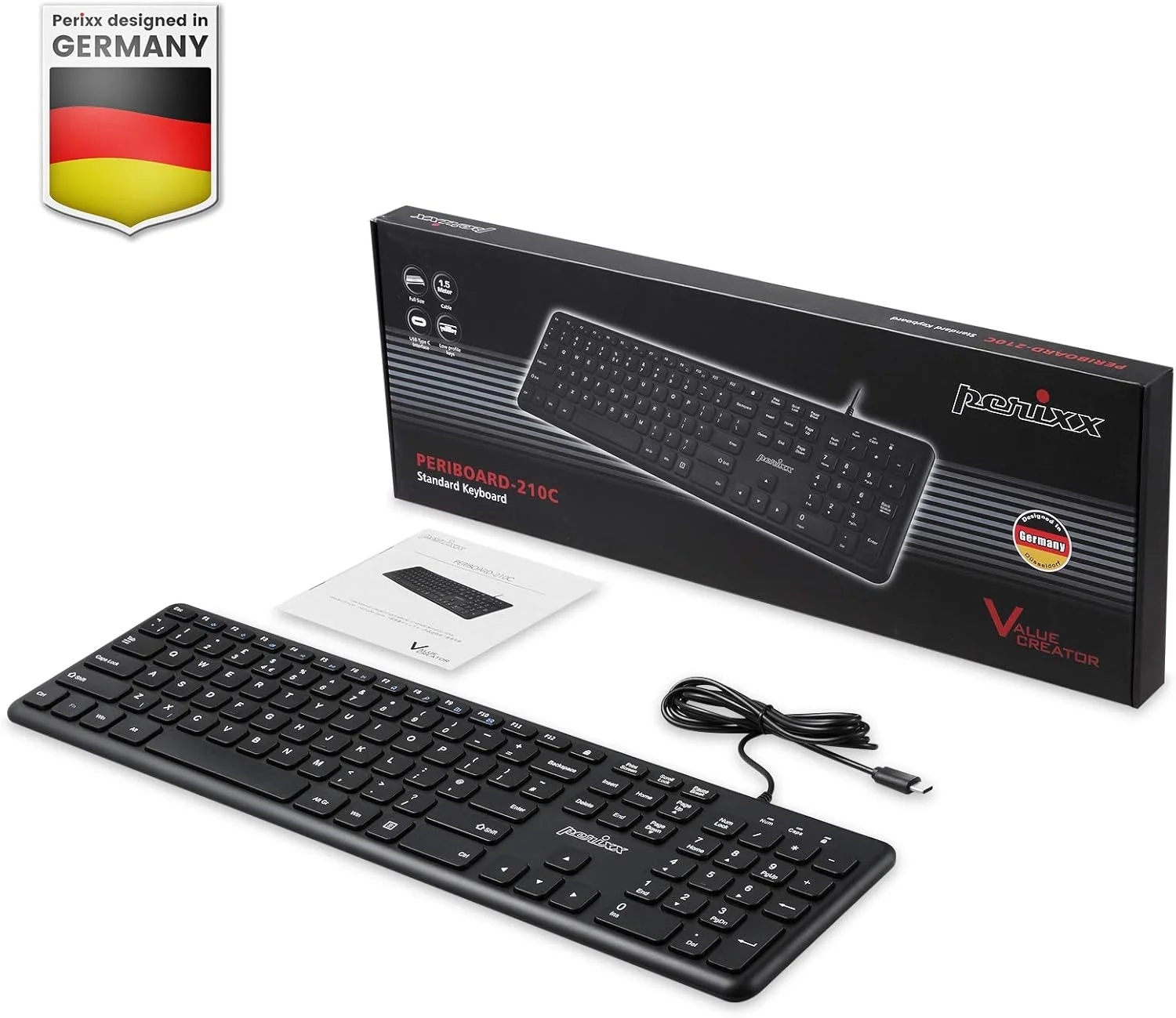 کیبورد سایز کامل USB-C پریکس PERIBOARD-210، طراحی فوق العاده باریک، کلیدهای شیکلت بی صدا، طرح بندی QWERTY UK، مشکی کیبورد سایز کامل USB-C پریکس PERIBOARD-210، طراحی فوق العاده باریک، کلیدهای شیکلت بی صدا، طرح بندی QWERTY UK، مشکی
