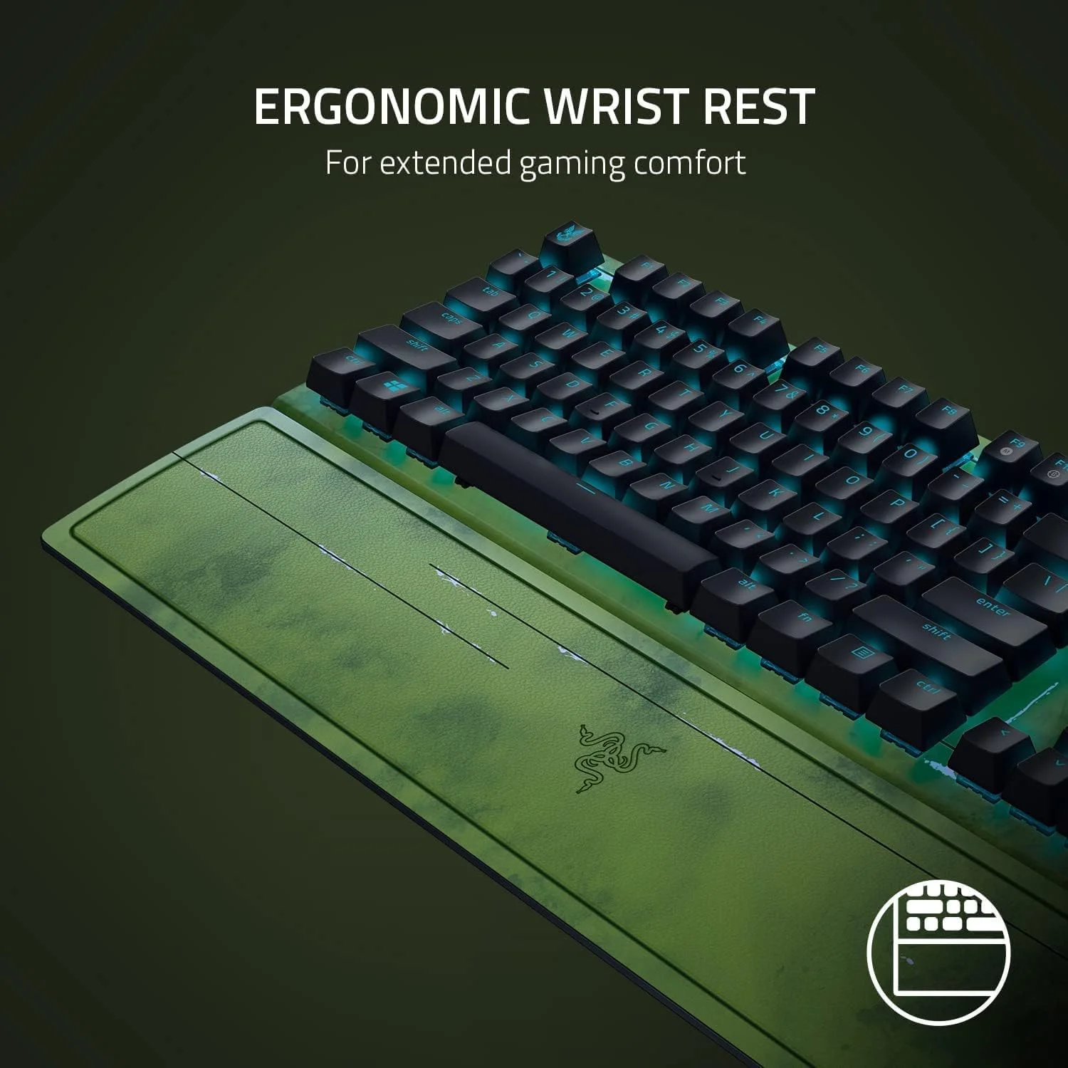کیبورد گیمینگ مکانیکی Razer BlackWidow V3: سوییچ‌های مکانیکی سبز - لمسی و کلیکی - نورپردازی Chroma RGB - فرم فاکتور جمع و جور - ماکروهای قابل برنامه ریزی - Halo Infinite