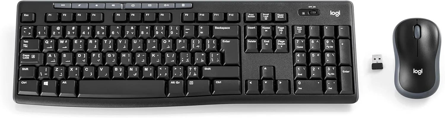 ست کیبورد و ماوس بی سیم لاجیتک مدل Mk270 برای ویندوز، بی سیم 2.4 گیگاهرتز، ماوس بی سیم جمع و جور، 8 کلید میانبر و چند رسانه ای، عمر باتری 2 ساله، مناسب برای کامپیوتر/لپ تاپ، انگلیسی/عربی