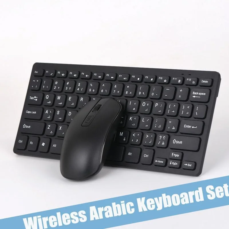 ست کیبورد و ماوس بی‌سیم 78 کلیدی عربی/انگلیسی، کیبورد و ماوس فوق‌العاده نازک 2.4G بی‌سیم، ست بی‌صدا برای لپ‌تاپ، کامپیوتر شخصی، دسکتاپ
