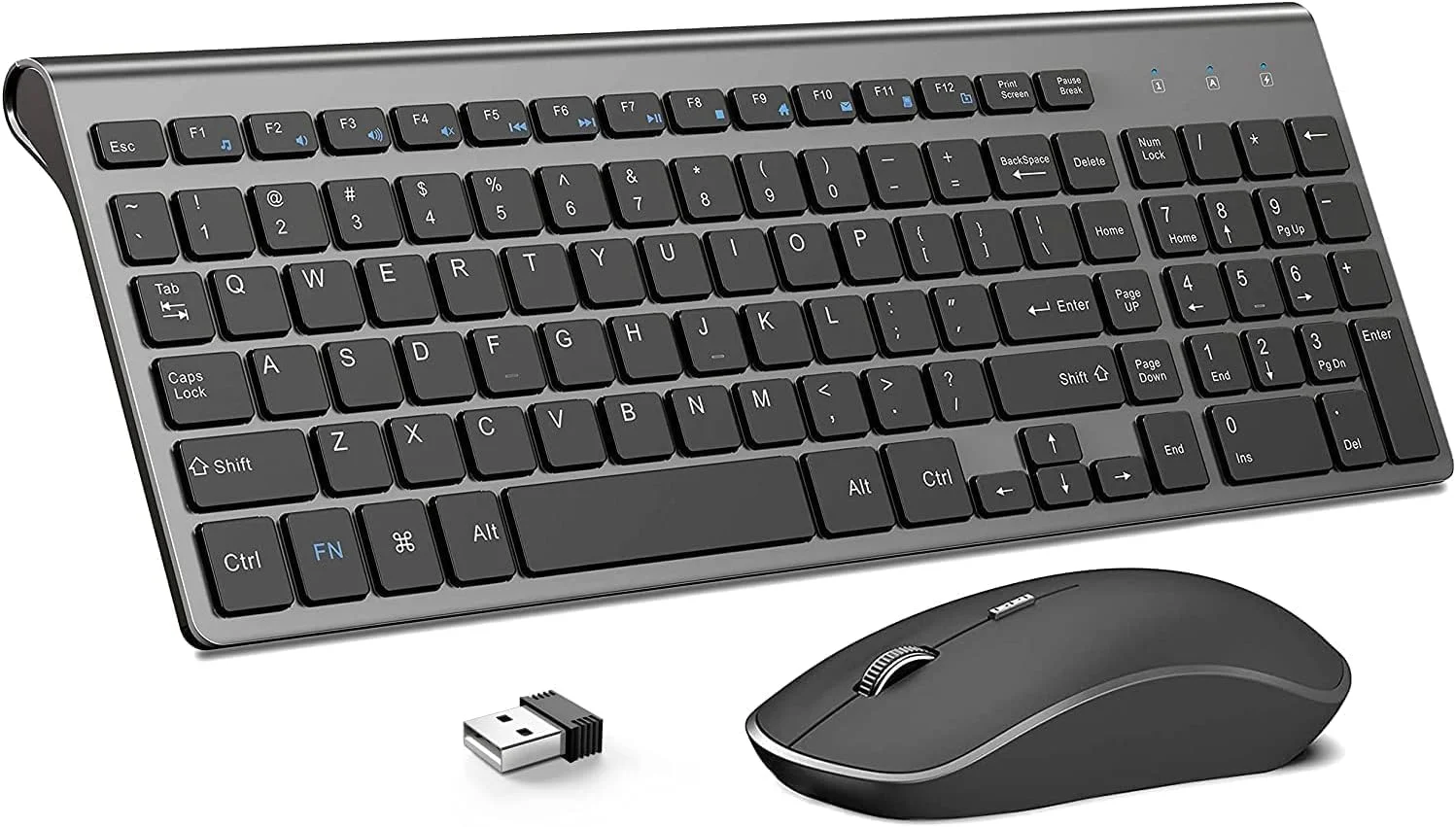 کیبورد و ماوس بی سیم J JOYACCESS 2.4G ارگونومیک و باریک، طراحی شده برای ویندوز، کامپیوتر، لپ تاپ، تبلت، مشکی خاکستری (مشکی گری)