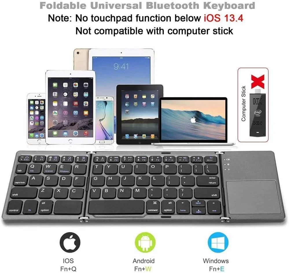 کیبورد تاشو بلوتوثی فوق باریک SKEIDO مدل Ultra Thin Mini 3.0 با تاچ پد، سازگار با تبلت، لپ تاپ و موبایل