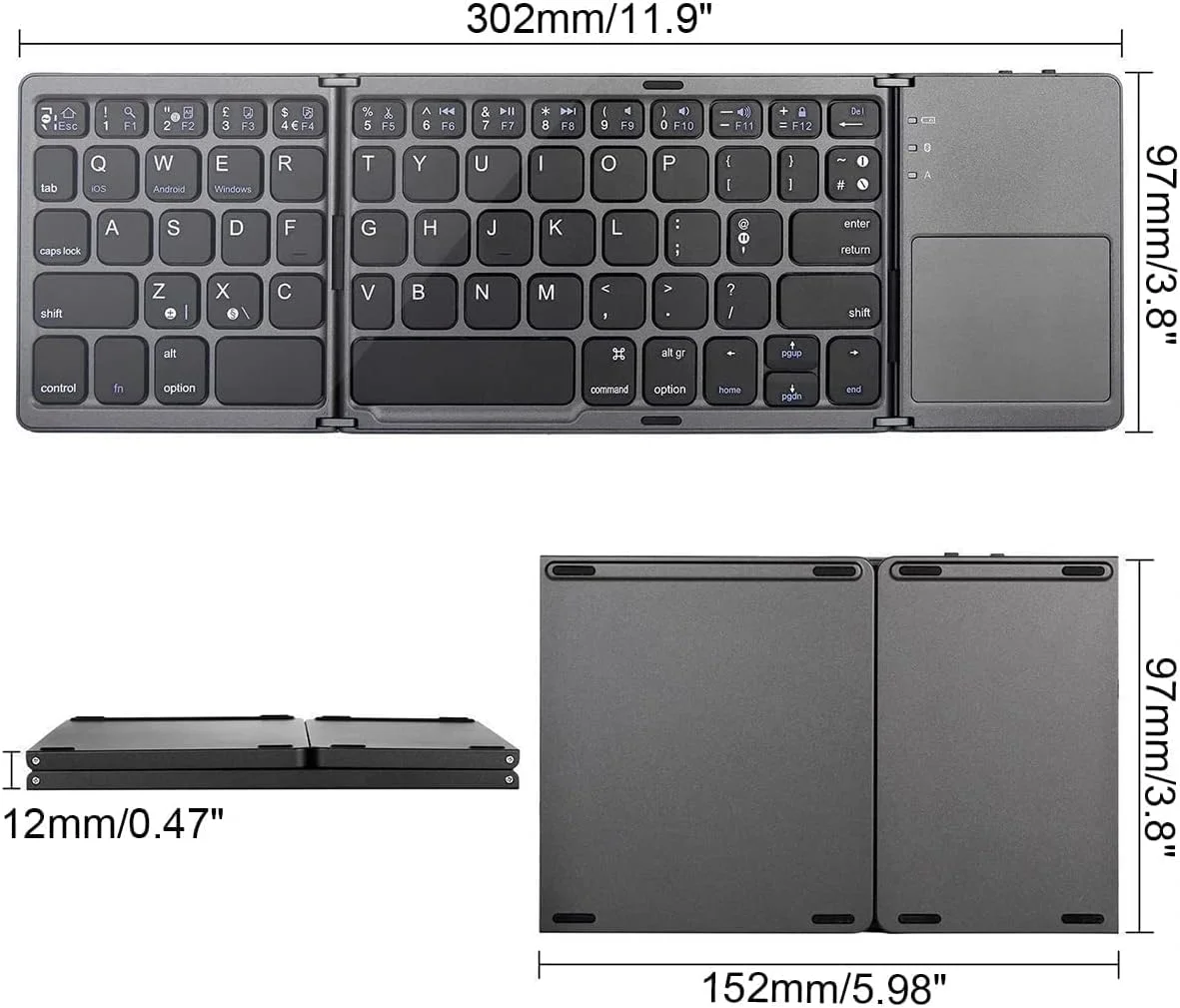 کیبورد تاشو بلوتوثی فوق باریک SKEIDO مدل Ultra Thin Mini 3.0 با تاچ پد، سازگار با تبلت، لپ تاپ و موبایل