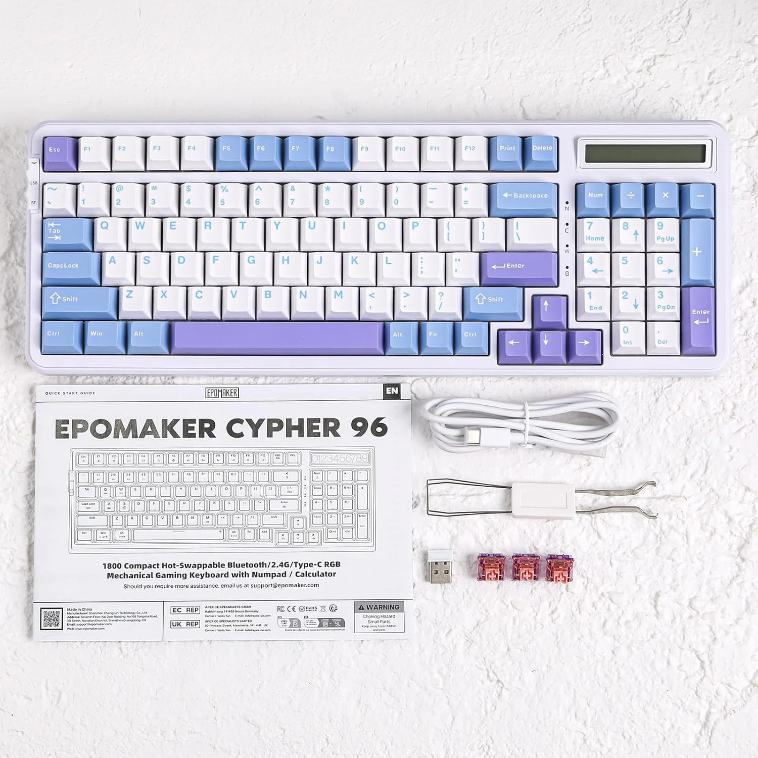 کیبورد گیمینگ بی‌سیم EPOMAKER Cypher 96 با باتری 8000 میلی‌آمپر ساعتی، کیبورد قابل تعویض Creamy با Numpad و ماشین حساب، نور پس‌زمینه RGB، NKRO برای بازی/اداری (سوییچ Flamingo)