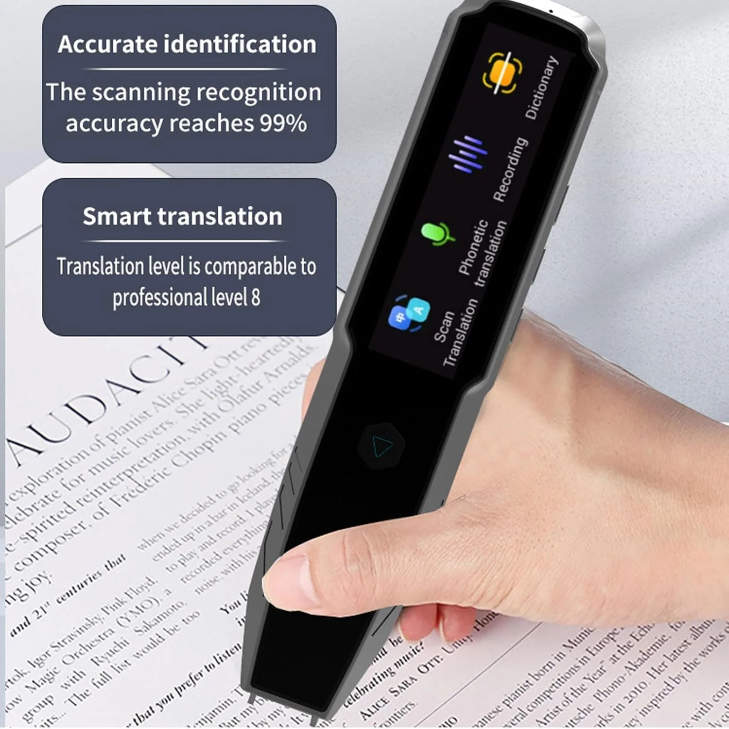 قلم دیکشنری اسکنینگ سوراندی، قلم خوان دیجیتال OCR هوشمند با صفحه نمایش LCD 2.22 اینچی، ترجمه صوتی، اسکنر آفلاین و آنلاین قابل حمل برای یادگیری، جلسات، سفر