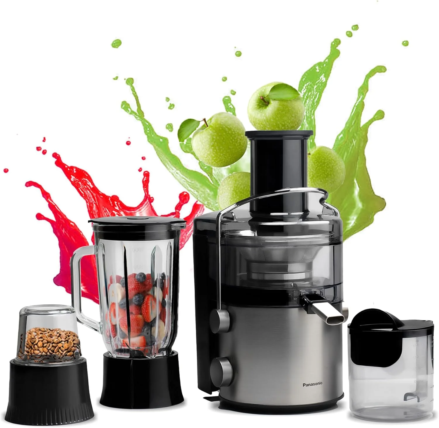 آبمیوه گیری، مخلوط کن و آسیاب 3 در 1 پاناسونیک 1000 وات با فیلتر تمام فلزی برای زندگی سالم؛ ظرفیت بزرگ 2.0 لیتری؛ مخلوط کن شیشه ای و آسیاب مدل MJ-CB800