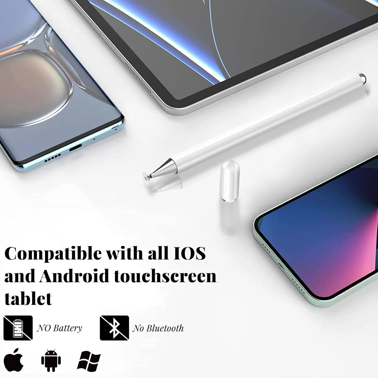 قلم لمسی INFOSUN برای آیپد، قلم های لمسی دیسکی برای صفحه نمایش لمسی، قلم لمسی پسیو با درپوش مغناطیسی، سازگار با تبلت های اپل/آیفون/آیپد/اندروید/مایکروسافت و تمام صفحه نمایش های لمسی پسیو (سفید)