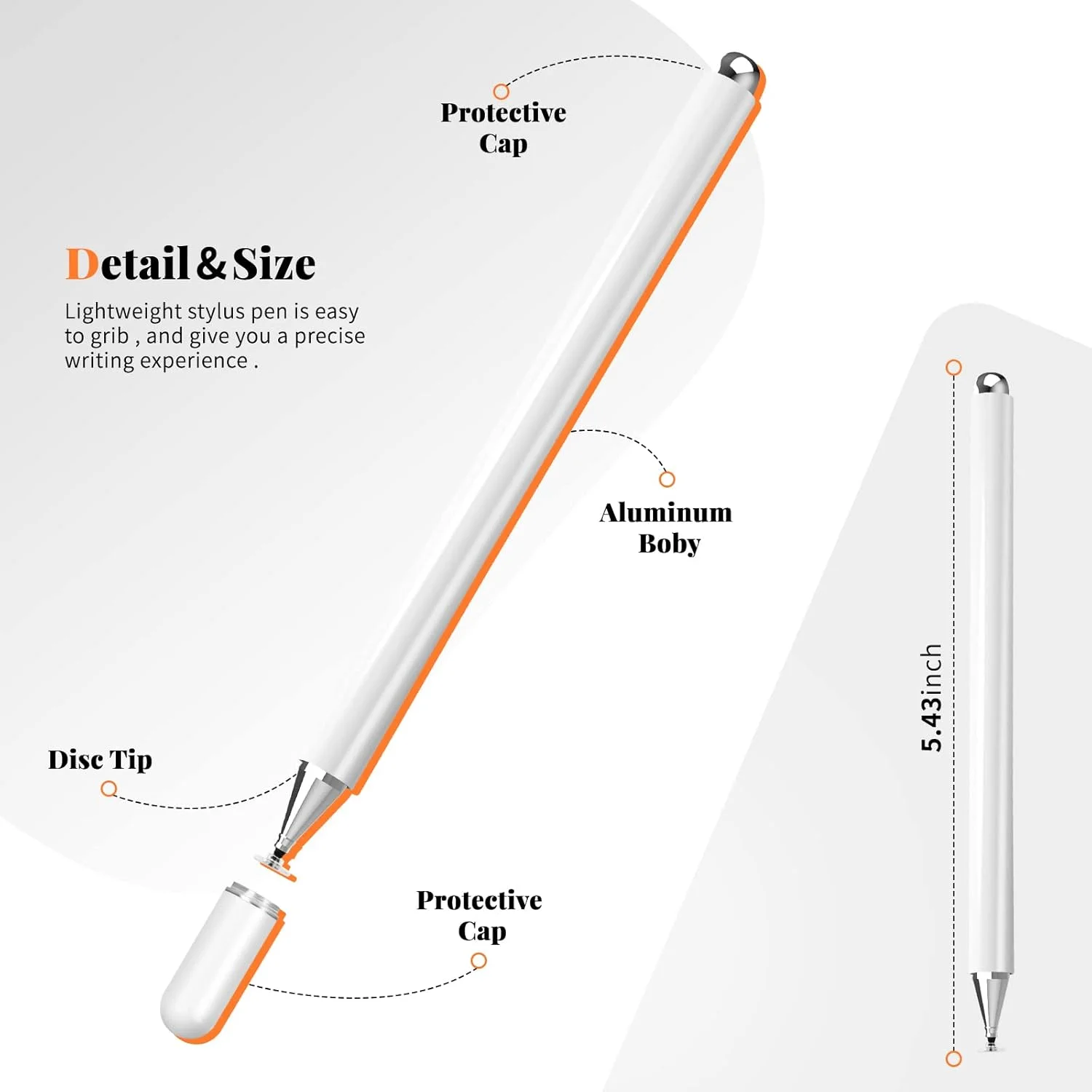 قلم لمسی INFOSUN برای آیپد، قلم های لمسی دیسکی برای صفحه نمایش لمسی، قلم لمسی پسیو با درپوش مغناطیسی، سازگار با تبلت های اپل/آیفون/آیپد/اندروید/مایکروسافت و تمام صفحه نمایش های لمسی پسیو (سفید)