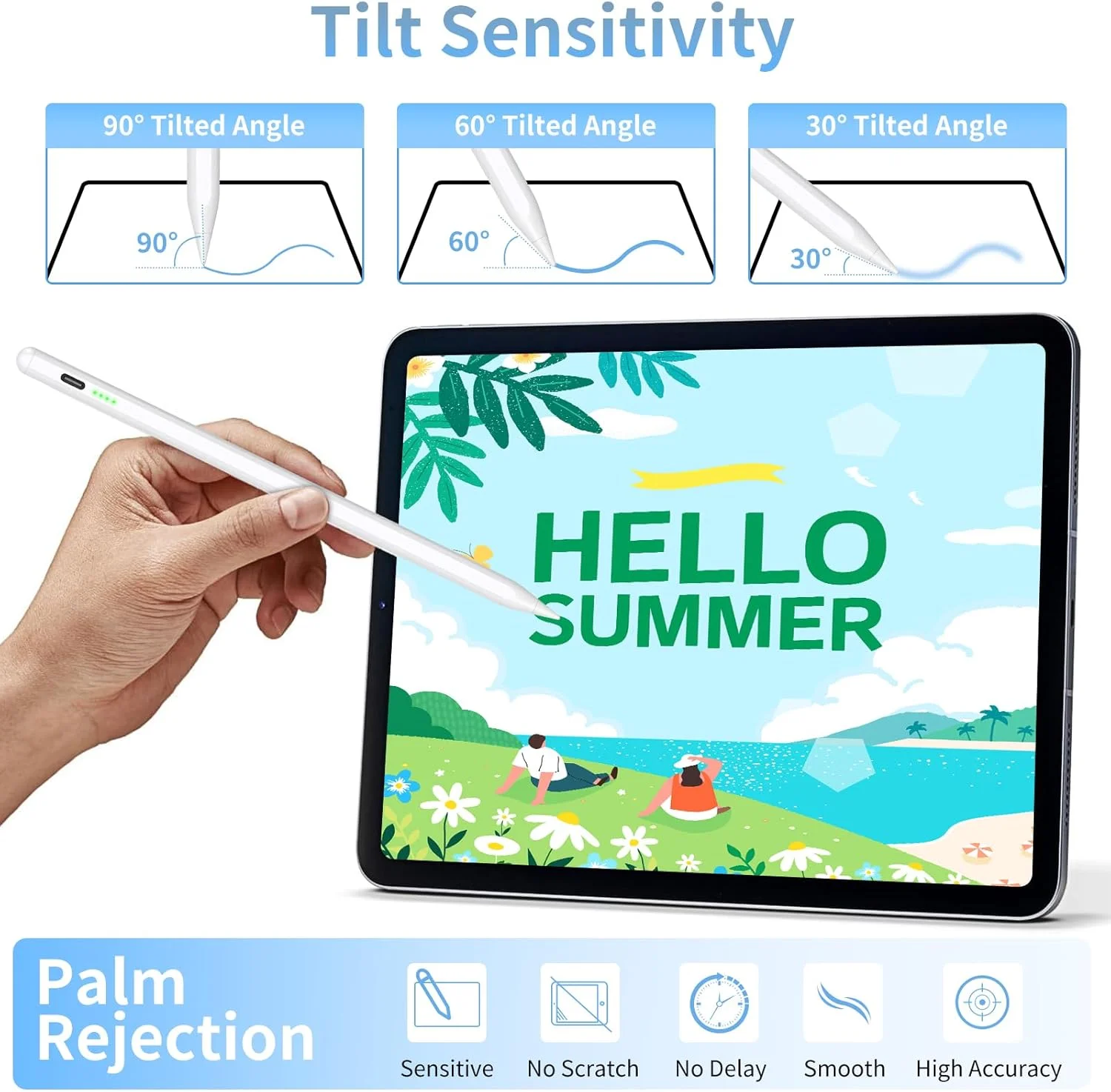 قلم لمسی INFOSUN برای آیپد نسل 9 و 10 با قابلیت رد دست، قلم فعال سازگار با Apple iPad 10/9/8/7/6th Gen، iPad Air 5th/4th/3rd Gen، iPad Pro 11 & 12.9 اینچ، iPad Mini 6th/5th Gen