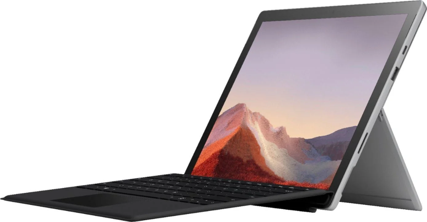 (دست دوم در حد نو) لپ تاپ 2 در 1 Surface Pro 7، پردازنده Core i3 نسل دهم، 256 گیگابایت SSD، رم 8 گیگابایت، صفحه نمایش 12.3 اینچی، کیبورد جداشدنی، گرافیک Iris Plus، نقره ای