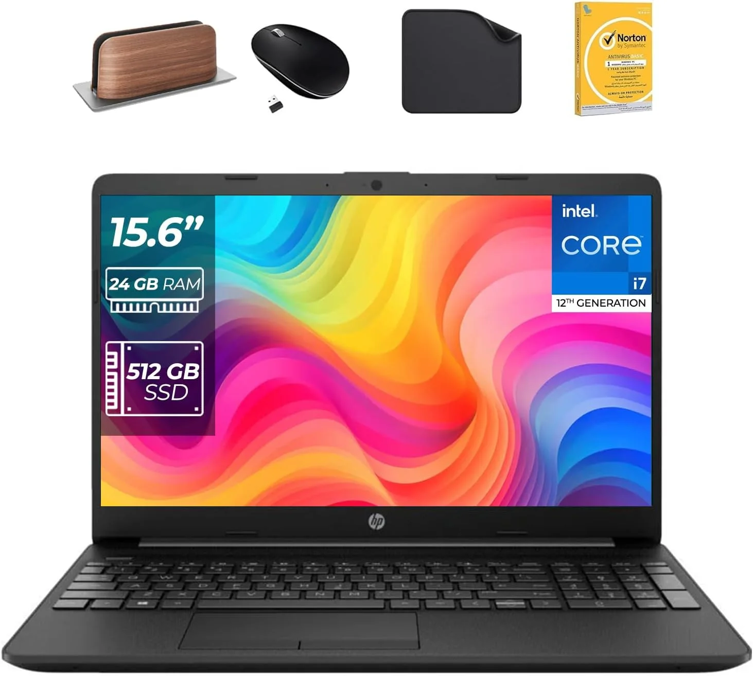 لپ تاپ 15.6 اینچی HP - نسل دوازدهم core i7-1255U، رم 24 گیگابایت، SSD 512 گیگابایت، ویندوز 11 پرو، صفحه نمایش FHD، وب کم، Wi-Fi (شامل پایه لپ تاپ موج اول + ماوس + آنتی ویروس + پد ماوس) مدل 15s-fq5035ny