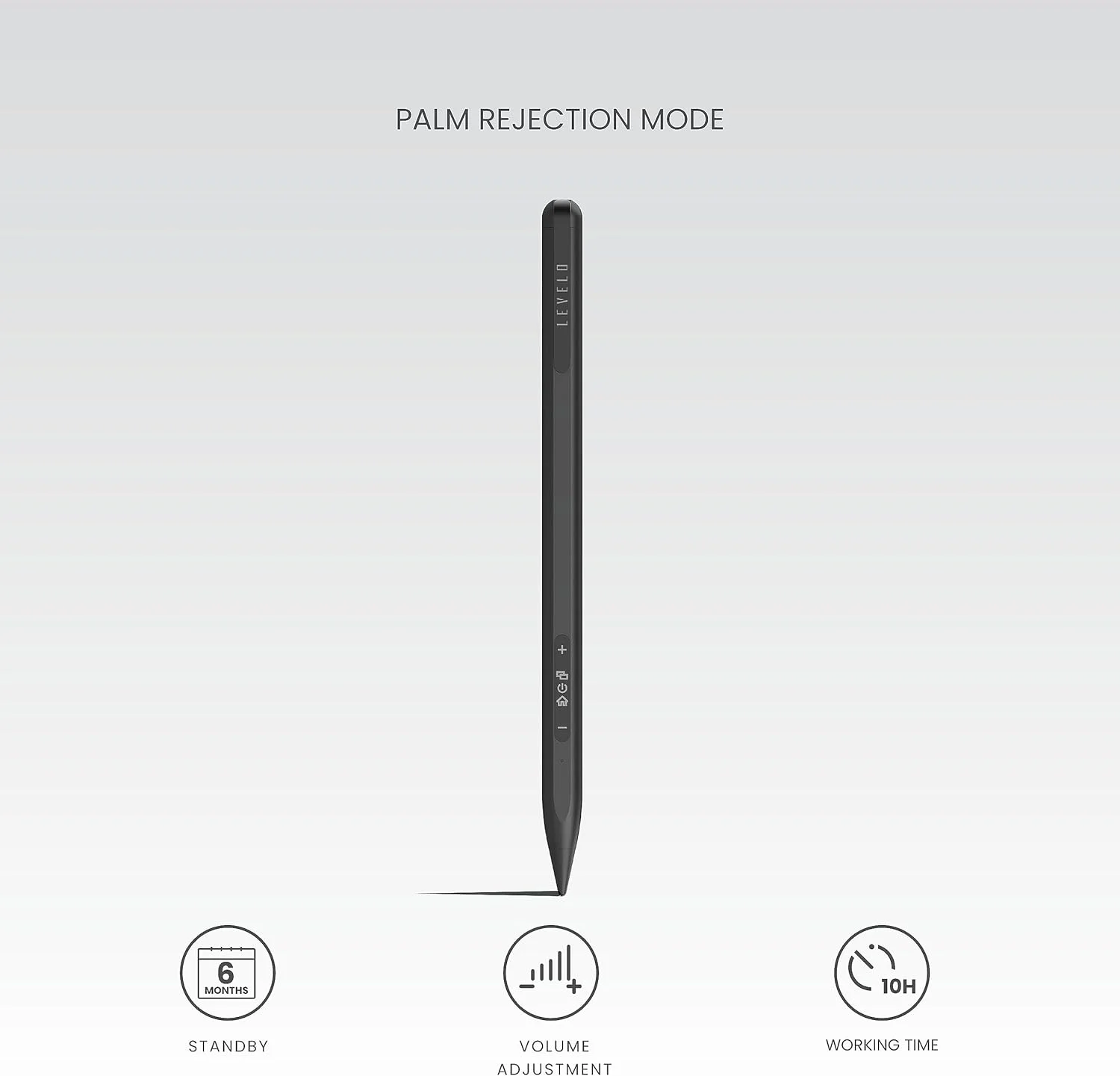 قلم استایلوس Levelo Skywrite Versa با قابلیت رد کف دست، نشانگر باتری، آلیاژ آلومینیوم، 6 ماه حالت آماده به کار، بازگشت با یک کلیک، طراحی شده برای iPad/iPad Pro/iPad Air/iPad Mini - مشکی مات