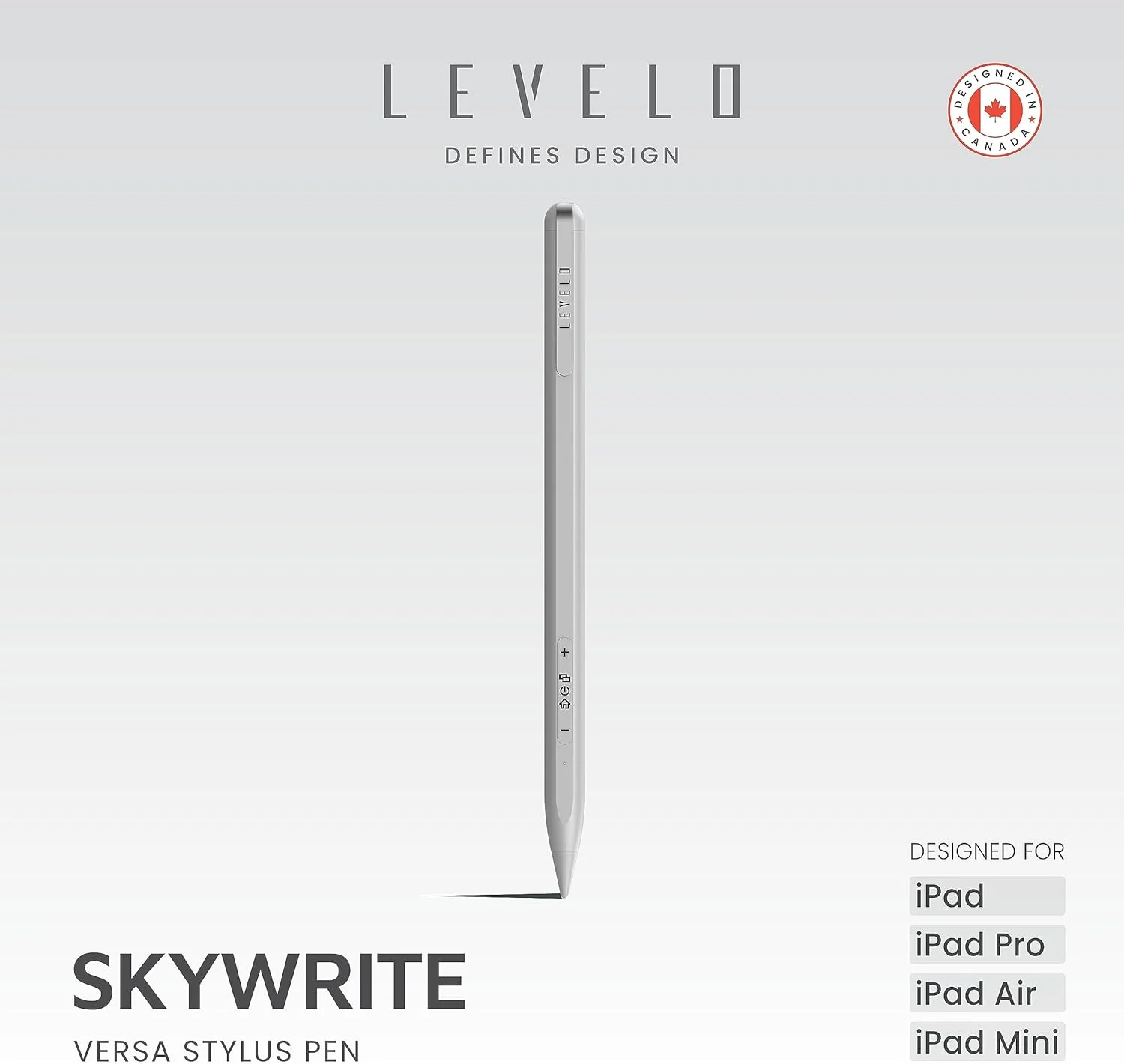 قلم استایلوس Levelo Skywrite Versa با قابلیت رد کف دست، نشانگر باتری، آلیاژ آلومینیوم، 6 ماه حالت آماده به کار، بازگشت با یک کلیک، طراحی شده برای iPad/iPad Pro/iPad Air/iPad Mini - مشکی مات