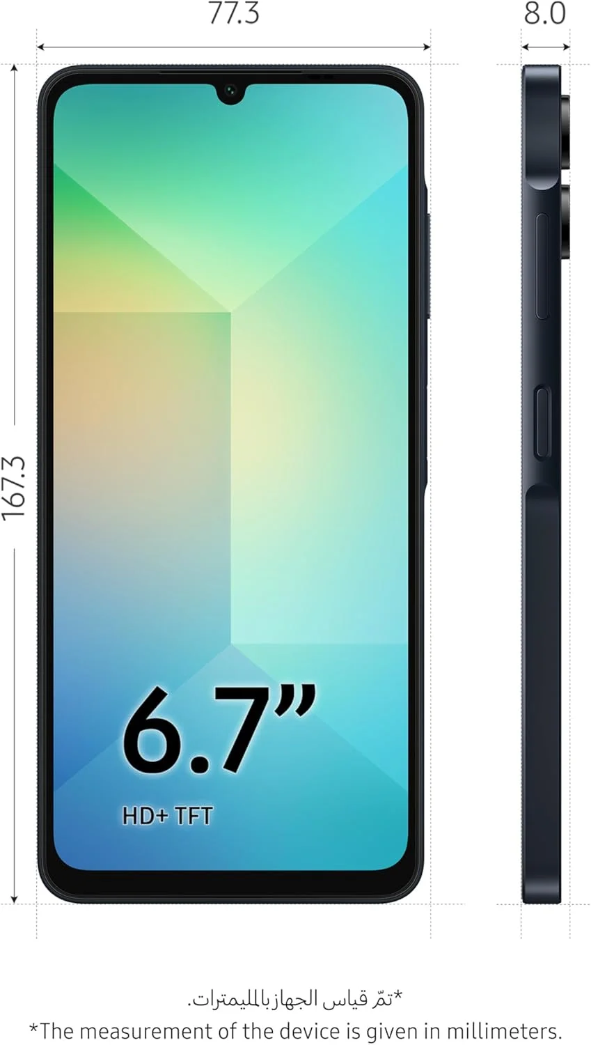 گوشی موبایل سامسونگ گلکسی A06 LTE، گوشی هوشمند اندروید، موبایل دو سیم کارت، 4 گیگابایت رم، 64 گیگابایت حافظه داخلی، مشکی (نسخه امارات)
