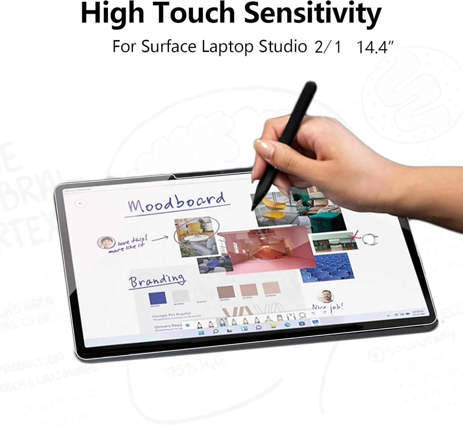 محافظ صفحه نمایش Megoo [بسته 2 عددی] برای سرفیس لپ تاپ استودیو 2/1 14.4 اینچی، نصب آسان، مقاوم در برابر خراش/سازگار با قاب و قلم سرفیس، شیشه حرارت دیده