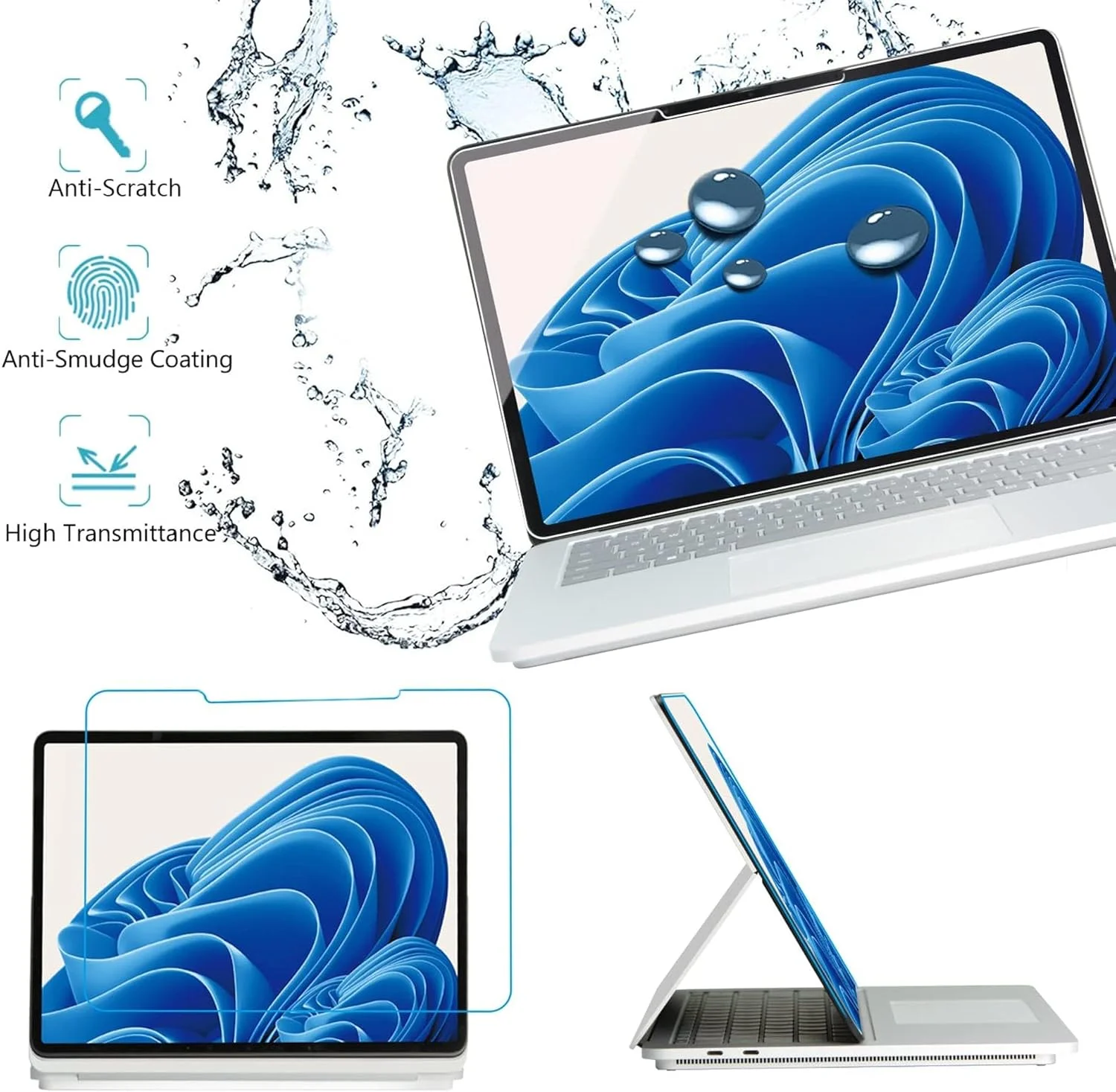 محافظ صفحه نمایش Megoo [بسته 2 عددی] برای سرفیس لپ تاپ استودیو 2/1 14.4 اینچی، نصب آسان، مقاوم در برابر خراش/سازگار با قاب و قلم سرفیس، شیشه حرارت دیده